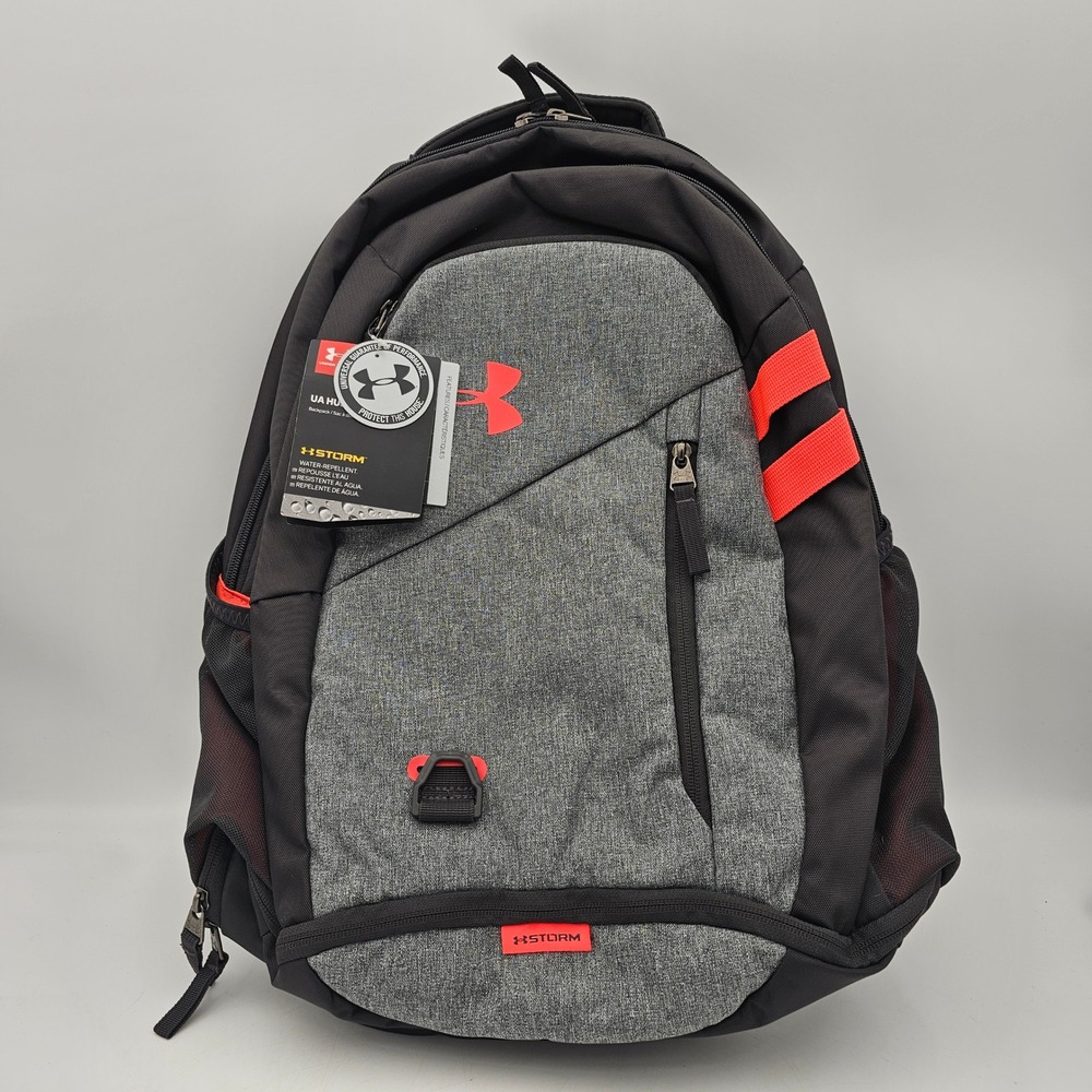 Under Armour UA Hustle 3.0 Backpack Black Gray Red Storm Water Repellent 1342651